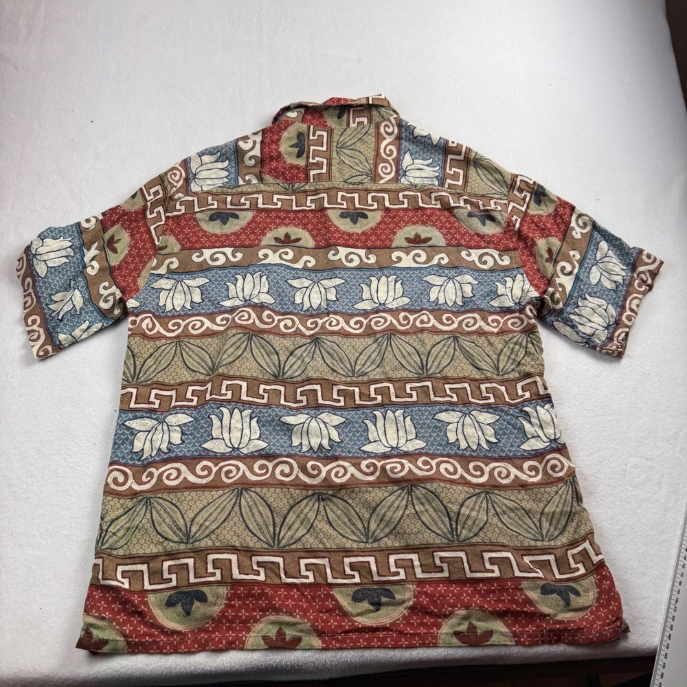 Campia Moda‎ Mens Large Rayon Batik Lotus Print Short Sleeve Button Up Shirt L - Picture 2 of 5